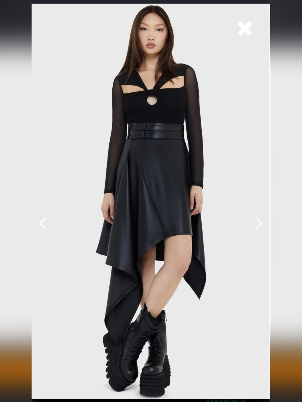 Killstar Black Asymmetrical Faux Leather Handkerchief Hem Skirt - Picture 2 of 7
